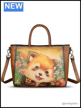 Genuine Leather Hand Painted Satchel Handbag for Women, 3 Way Wear Work Tote